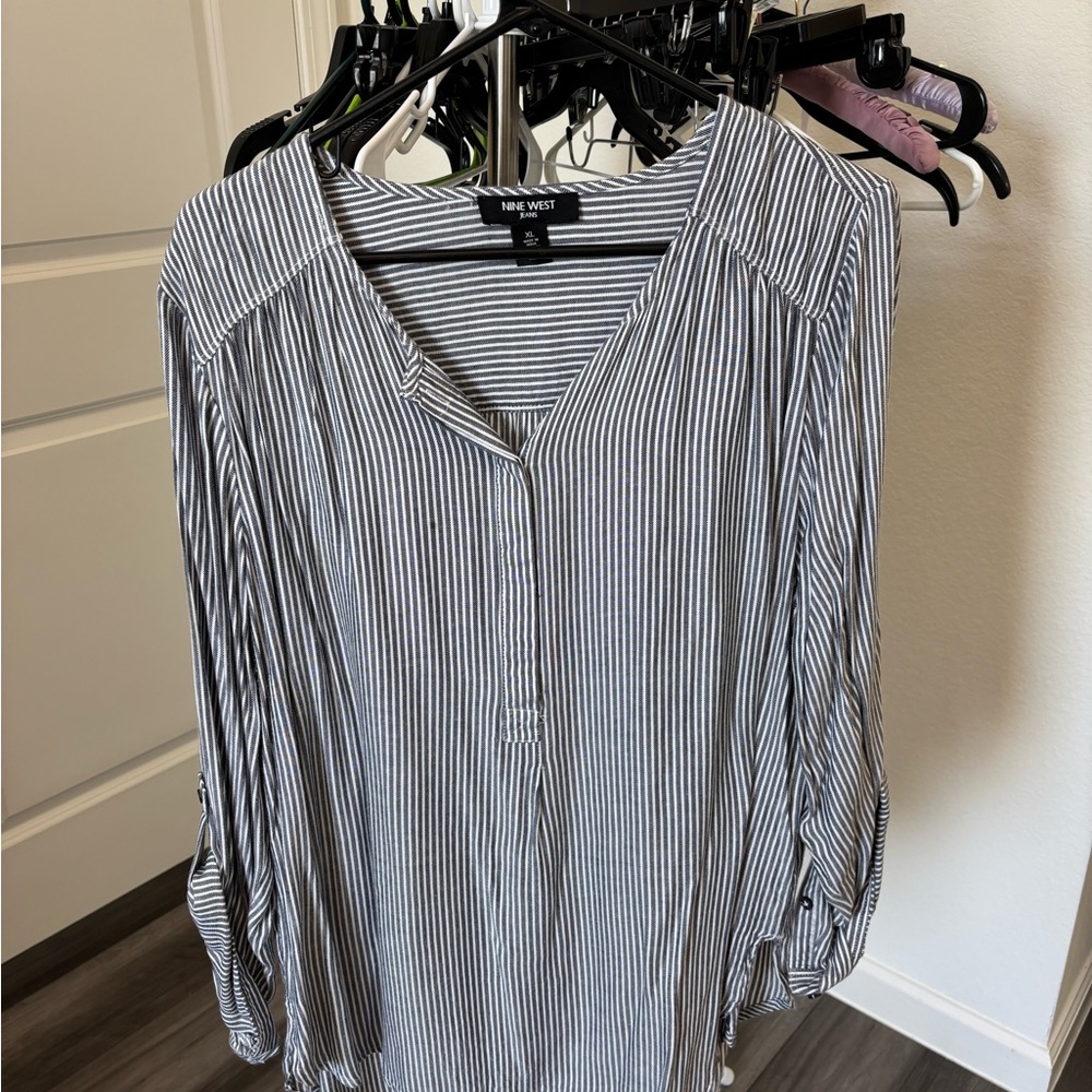 Nine West Women's Top with Black and White Stripes